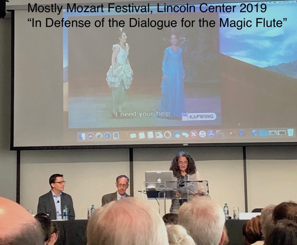 Photo of me giving the talk "In Defense of the Dialogue for the Magic Flute", Mostly Mozart Festival
